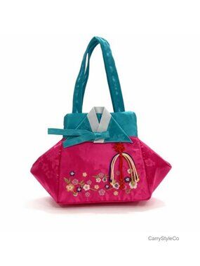 Korean Hanbok Satin Brocade Mini Tote Coin Purse Embroidered Small Handbag